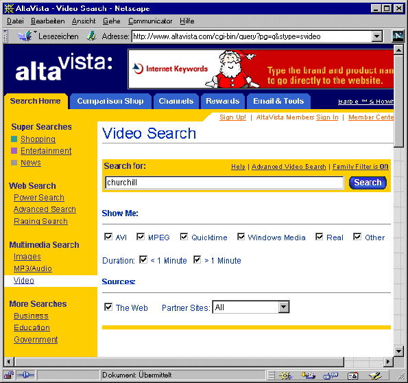 Browser-Fenster AltaVista